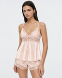 Nicola | Women's Floral Lace V Neck Cami Pajama Set with Bow and Shorts