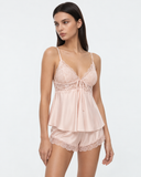 Nicola | Women's Floral Lace V Neck Cami Pajama Set with Bow and Shorts