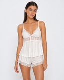 Nicola | Women's Floral Lace V Neck Cami Pajama Set with Bow and Shorts