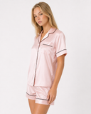 Nikita | Women's Satin Notch Collar Short Sleeve Pajama Set with Piped Shorts