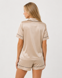 Nikita | Women's Satin Notch Collar Short Sleeve Pajama Set with Piped Shorts