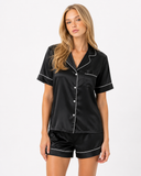 Nikita | Women's Satin Notch Collar Short Sleeve Pajama Set with Piped Shorts