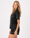 Nikita | Women's Satin Notch Collar Short Sleeve Pajama Set with Piped Shorts