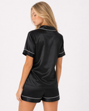 Nikita | Women's Satin Notch Collar Short Sleeve Pajama Set with Piped Shorts