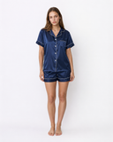 Nikita | Women's Satin Notch Collar Short Sleeve Pajama Set with Piped Shorts