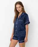 Nikita | Women's Satin Notch Collar Short Sleeve Pajama Set with Piped Shorts