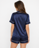 Nikita | Women's Satin Notch Collar Short Sleeve Pajama Set with Piped Shorts