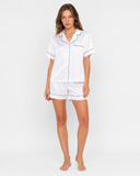 Nikita | Women's Satin Notch Collar Short Sleeve Pajama Set with Piped Shorts