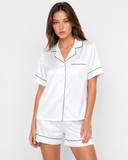 Nikita | Women's Satin Notch Collar Short Sleeve Pajama Set with Piped Shorts