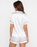 Nikita | Women's Satin Notch Collar Short Sleeve Pajama Set with Piped Shorts