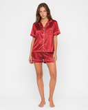 Nikita | Women's Satin Notch Collar Short Sleeve Pajama Set with Piped Shorts