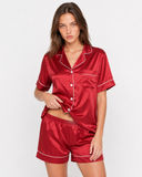 Nikita | Women's Satin Notch Collar Short Sleeve Pajama Set with Piped Shorts