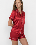 Nikita | Women's Satin Notch Collar Short Sleeve Pajama Set with Piped Shorts