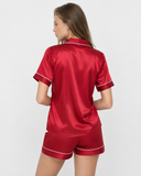 Nikita | Women's Satin Notch Collar Short Sleeve Pajama Set with Piped Shorts