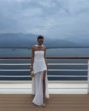 Noella | Women's Strapless Maxi Wedding Guest Dress with Scarf