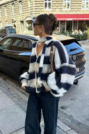 Norah | Women's Striped Fuzzy Knit Lace Up Sweater
