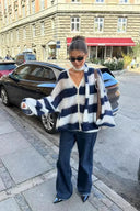 Norah | Women's Striped Fuzzy Knit Lace Up Sweater