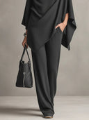 Noreen | Women's V Neck Long Sleeve Ribbed Wide Leg Two Piece Set