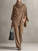 Noreen | Women's V Neck Long Sleeve Ribbed Wide Leg Two Piece Set