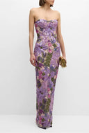 Novalee | Women's Strapless Floral Embellished Bodycon Maxi Dress