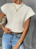 Nyomi | Women's Cap Sleeve Chevron Pattern Cable Knit Top
