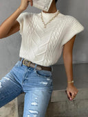 Nyomi | Women's Cap Sleeve Chevron Pattern Cable Knit Top