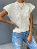 Nyomi | Women's Cap Sleeve Chevron Pattern Cable Knit Top