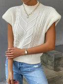Nyomi | Women's Cap Sleeve Chevron Pattern Cable Knit Top