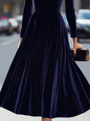 Oakley | Women's Crew Neck Long Sleeve Velvet Midi Dress