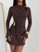 Ofelia | Women's Ruched Boat Neck Bell Sleeve Mini Dress