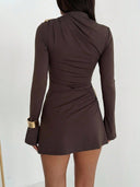 Ofelia | Women's Ruched Boat Neck Bell Sleeve Mini Dress