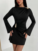 Ofelia | Women's Ruched Boat Neck Bell Sleeve Mini Dress