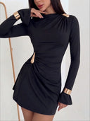 Ofelia | Women's Ruched Boat Neck Bell Sleeve Mini Dress