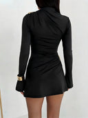 Ofelia | Women's Ruched Boat Neck Bell Sleeve Mini Dress