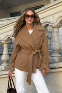 Olive | Women's Trench Coat Belted Shawl Collar Wrap Jacket