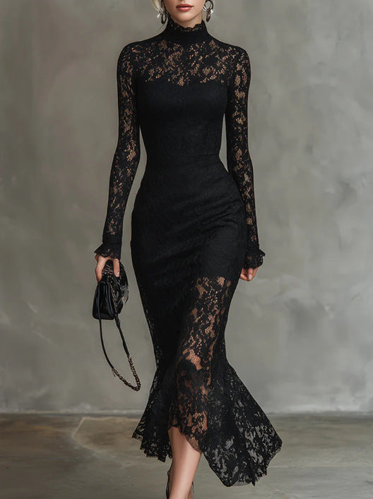 Orlaith | Women's Floral Lace Long Sleeves Fishtail Maxi Dress
