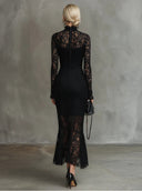 Orlaith | Women's Floral Lace Long Sleeves Fishtail Maxi Dress