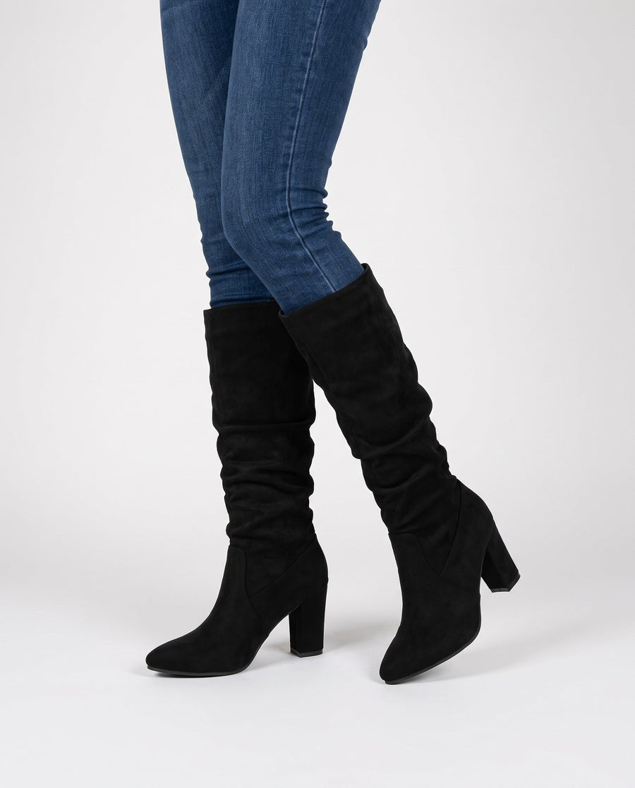 Ottavia | Women's Faux Suede Pointed Toe Slouchy Block Heel Knee High Boots