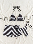 Patty | Women’s Striped Crochet Triangle Bikini Set with Cover-Up
