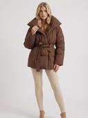 Perla | Women's Oversized Collar Tie Belt Long Sleeve Puffer Jacket