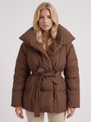 Perla | Women's Oversized Collar Tie Belt Long Sleeve Puffer Jacket