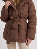 Perla | Women's Oversized Collar Tie Belt Long Sleeve Puffer Jacket