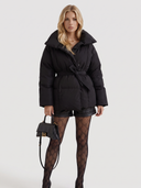 Perla | Women's Oversized Collar Tie Belt Long Sleeve Puffer Jacket