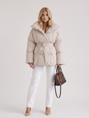 Perla | Women's Oversized Collar Tie Belt Long Sleeve Puffer Jacket