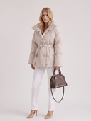 Perla | Women's Oversized Collar Tie Belt Long Sleeve Puffer Jacket