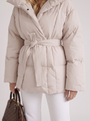 Perla | Women's Oversized Collar Tie Belt Long Sleeve Puffer Jacket