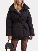 Perla | Women's Oversized Collar Tie Belt Long Sleeve Puffer Jacket