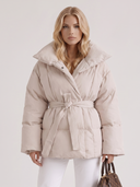 Perla | Women's Oversized Collar Tie Belt Long Sleeve Puffer Jacket