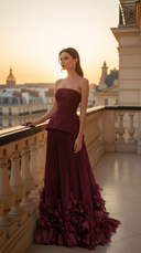 Prairie | Women's Corset Strapless Pleated Maxi Autumn Wedding Guest Dress