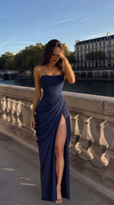 Primrose | Women's Strapless Ruched High Slit Maxi Autumn Occasion Dress